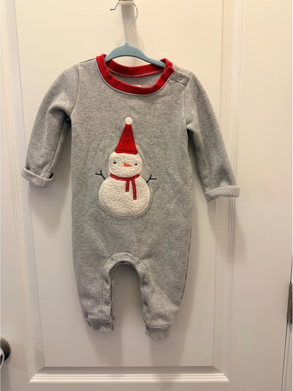 Baby Gap Christmas Snowman Romper Gray Long Sleeve 6-12Mo